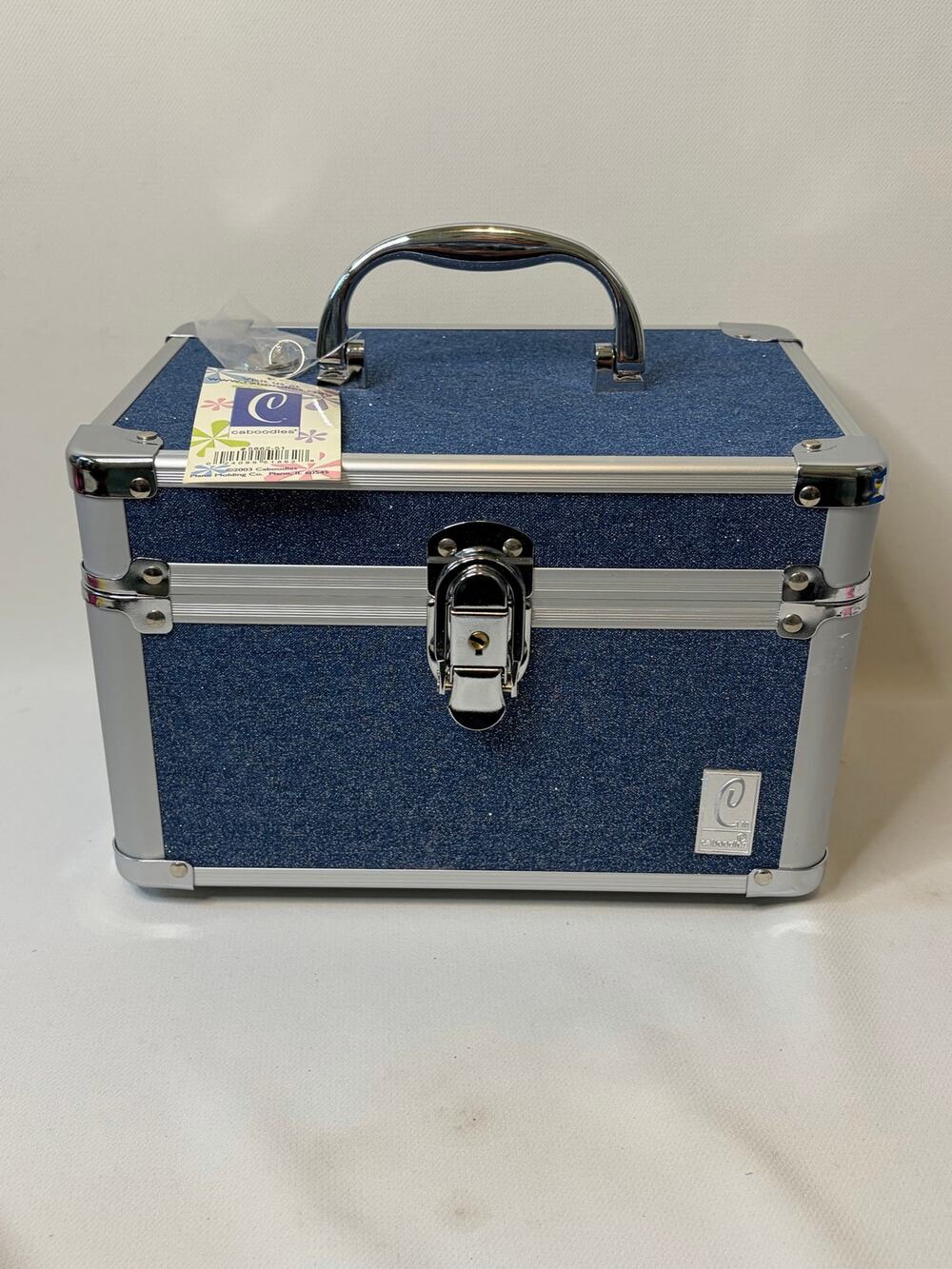 Vintage Y2K NEW Caboodles Makeup Case Denim Blue Glitter Mirror 9.5x6x7
